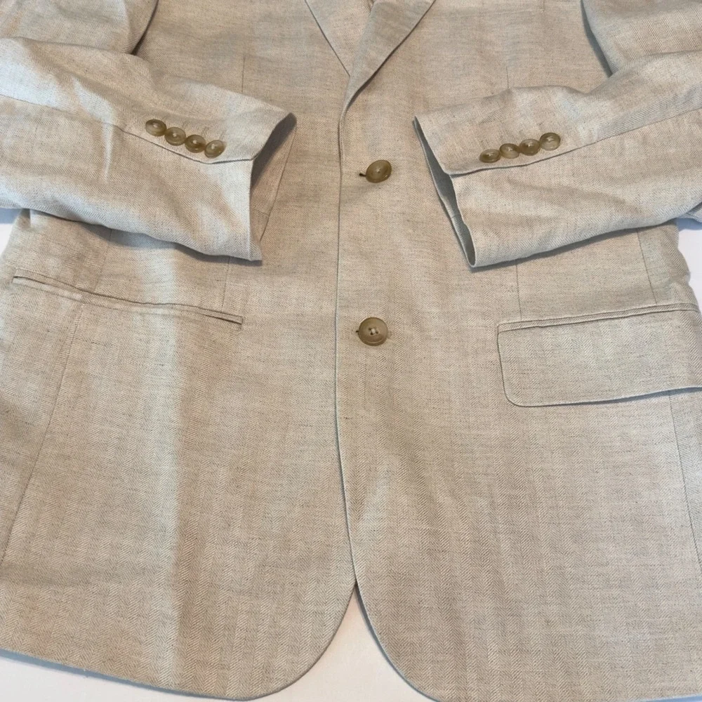 Cubavera Men Beige Herringbone Linen Blend Two Button Blazer Jacket Sport Coat L